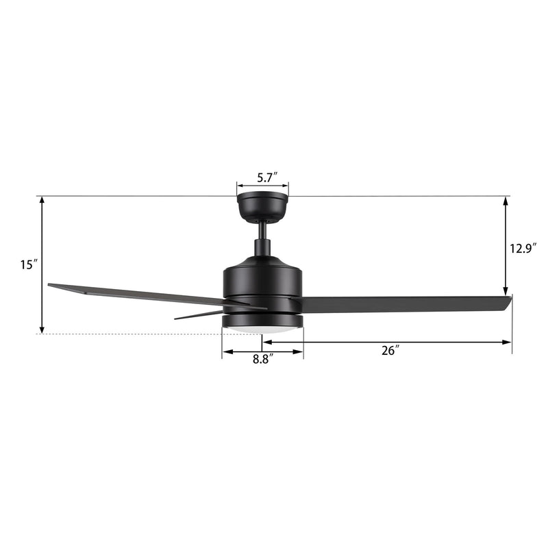 Carro Santana 52in 3-Blade Ceiling Fan | Black Plywood Blades and Integrated LED | Living Room & Bedroom | 52 x 52 x 15 in | Model CFW523E5-L12-B2-1