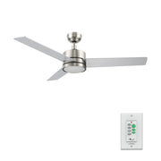 Carro Santana 52in 3-Blade Ceiling Fan | Brushed Nickel Plywood Blades and Integrated LED | Indoor Living Room & Bedroom | 15 x | Model CFW523E5-L12-SJ-1