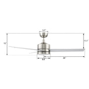 Carro Santana 52in 3-Blade Ceiling Fan | Brushed Nickel Plywood Blades and Integrated LED | Indoor Living Room & Bedroom | 15 x | Model CFW523E5-L12-SJ-1
