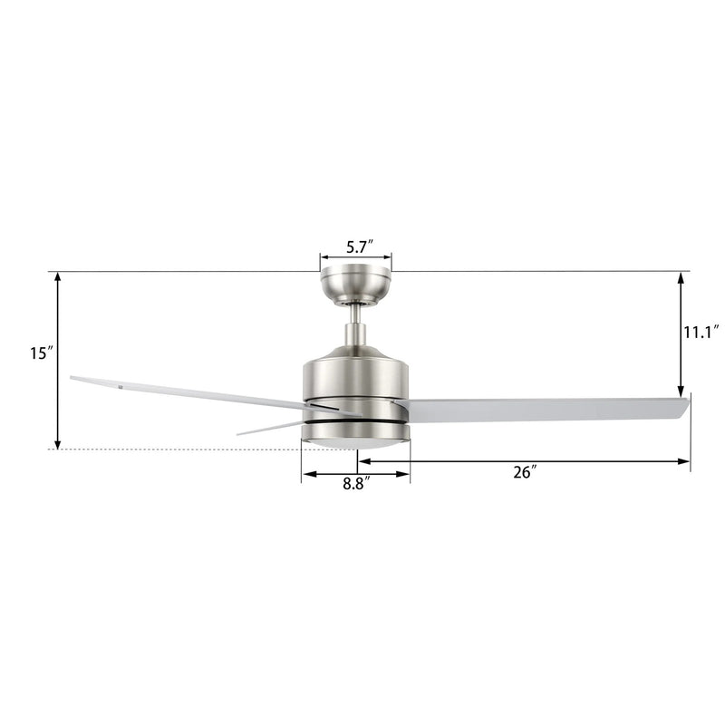 Carro Santana 52in 3-Blade Ceiling Fan | Brushed Nickel Plywood Blades and Integrated LED | Indoor Living Room & Bedroom | 15 x | Model CFW523E5-L12-SJ-1