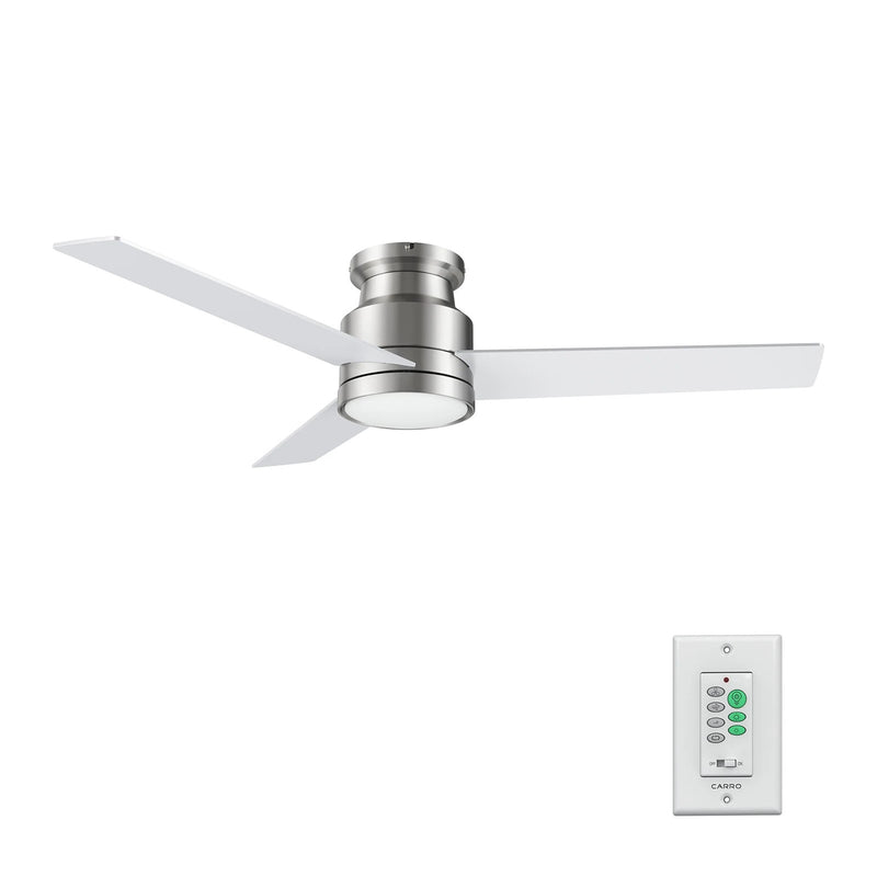 Carro Santana 52in 3-Blade Flush Mount Ceiling Fan | Brushed Nickel Plywood Blades and Integrated LED | Indoor Low Ceiling | Model CFW523E5-L12-SJ-1-FM
