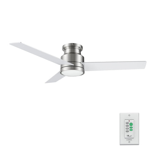 Carro Santana 52in 3-Blade Flush Mount Ceiling Fan | Brushed Nickel Plywood Blades and Integrated LED | Indoor Low Ceiling | Model CFW523E5-L12-SJ-1-FM