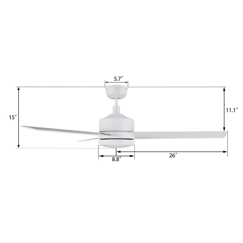 Carro Santana 52in 3-Blade Ceiling Fan | White Plywood Blades and Integrated LED | Indoor Living Room & Bedroom | 15 x 52 x 52 in | Model CFW523E5-L12-W1-1