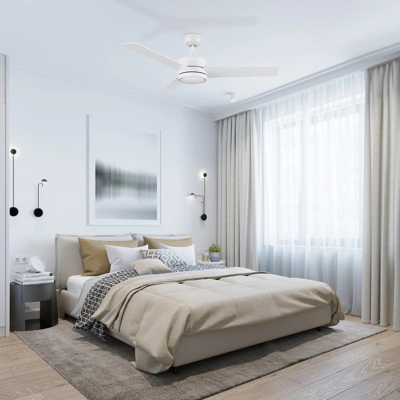 Carro Santana 52in 3-Blade Ceiling Fan | White Plywood Blades and Integrated LED | Indoor Living Room & Bedroom | 15 x 52 x 52 in | Model CFW523E5-L12-W1-1
