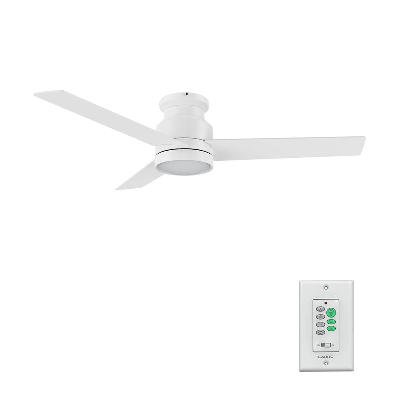 Carro Santana 52in 3-Blade Flush Mount Ceiling Fan | White Plywood Blades and Integrated LED | Indoor Low Ceiling Living Room | Model CFW523E5-L12-W1-1-FM