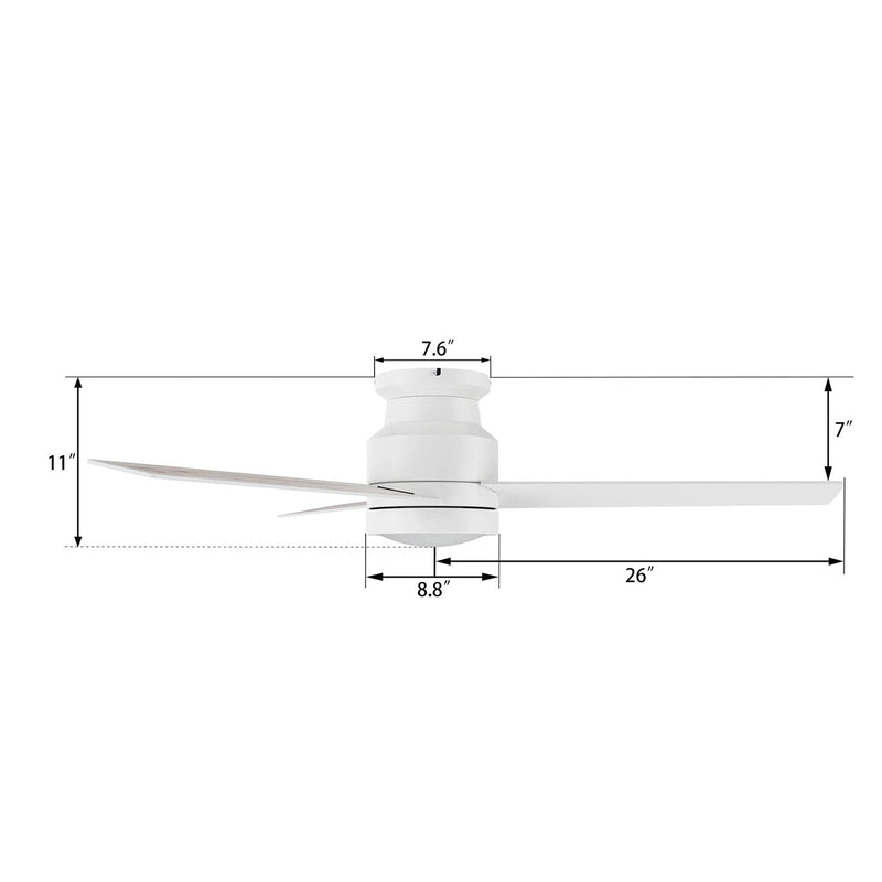 Carro Santana 52in 3-Blade Flush Mount Ceiling Fan | White Plywood Blades and Integrated LED | Indoor Low Ceiling Living Room | Model CFW523E5-L12-W1-1-FM
