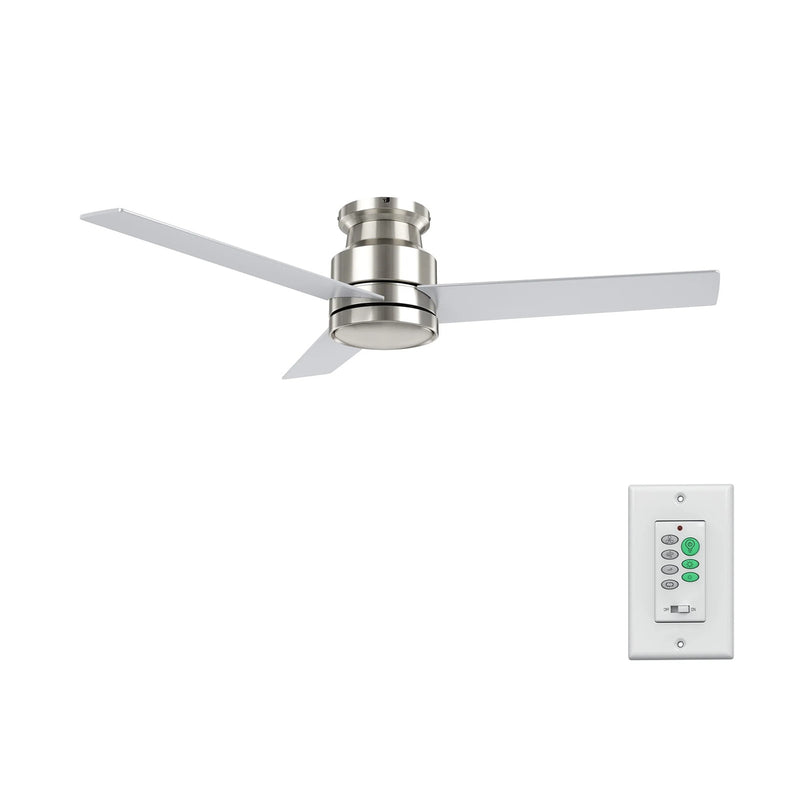 Carro Santana 52in 3-Blade Flush Mount Ceiling Fan | Modern Brushed Nickel and Plywood | Indoor Low Ceiling Living Room & | Model CFW523E5-N10-SJ-1-FM