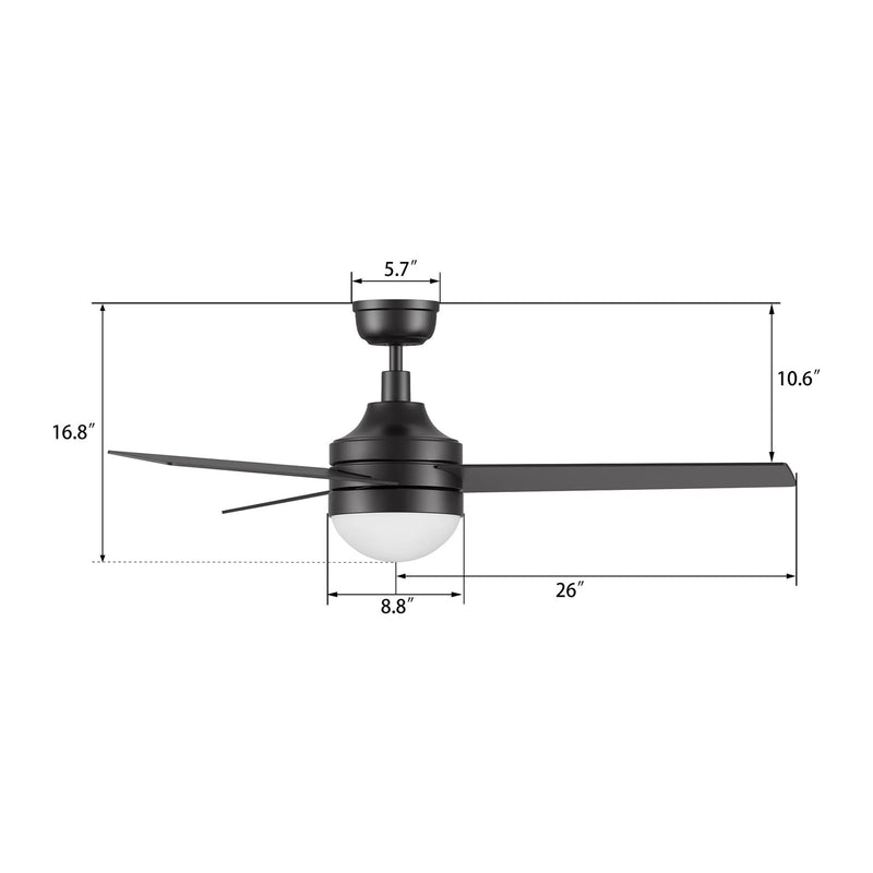Carro Kimball 52in 3-Blade Ceiling Fan | Black Finish Plywood Blades with Integrated LED | Living Room & Bedroom | 52 x 52 x | Model CFW523E6-L12-B2-1