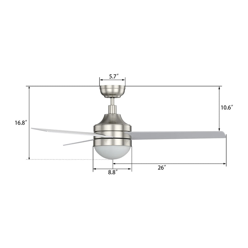 Carro Kimball 52in 3-Blade Ceiling Fan | Brushed Nickel Finish Plywood Blades with Integrated LED | Living Room & Bedroom | 52 x | Model CFW523E6-L12-SJ-1