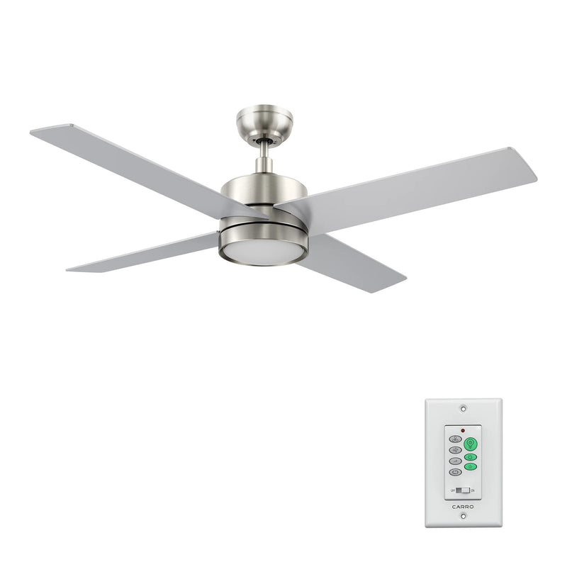 Carro Santana 52in 4-Blade Ceiling Fan | Brushed Nickel Plywood and Integrated LED | Living Room & Bedroom | 15.1 x 52 x 52 in | Model CFW524E5-L12-SJ-1