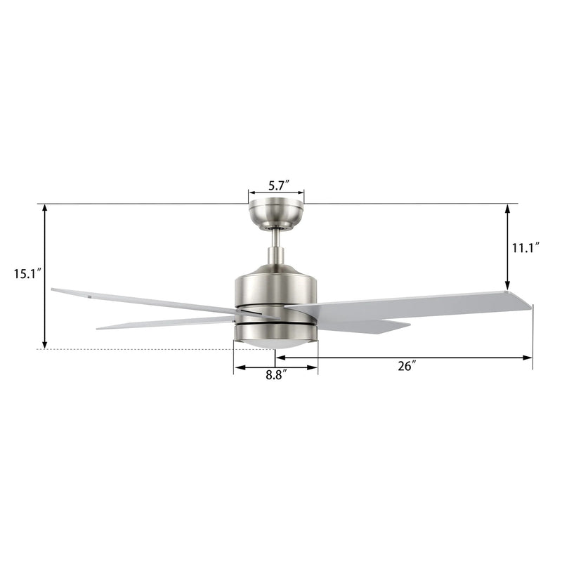 Carro Santana 52in 4-Blade Ceiling Fan | Brushed Nickel Plywood and Integrated LED | Living Room & Bedroom | 15.1 x 52 x 52 in | Model CFW524E5-L12-SJ-1