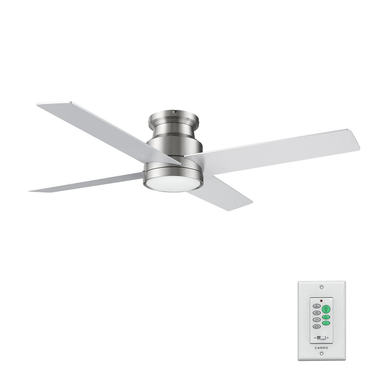 Carro Santana 52in 4-Blade Flush Mount Ceiling Fan | Brushed Nickel Plywood and Integrated LED | Low Ceiling & Bedroom | 11 x | Model CFW524E5-L12-SJ-1-FM