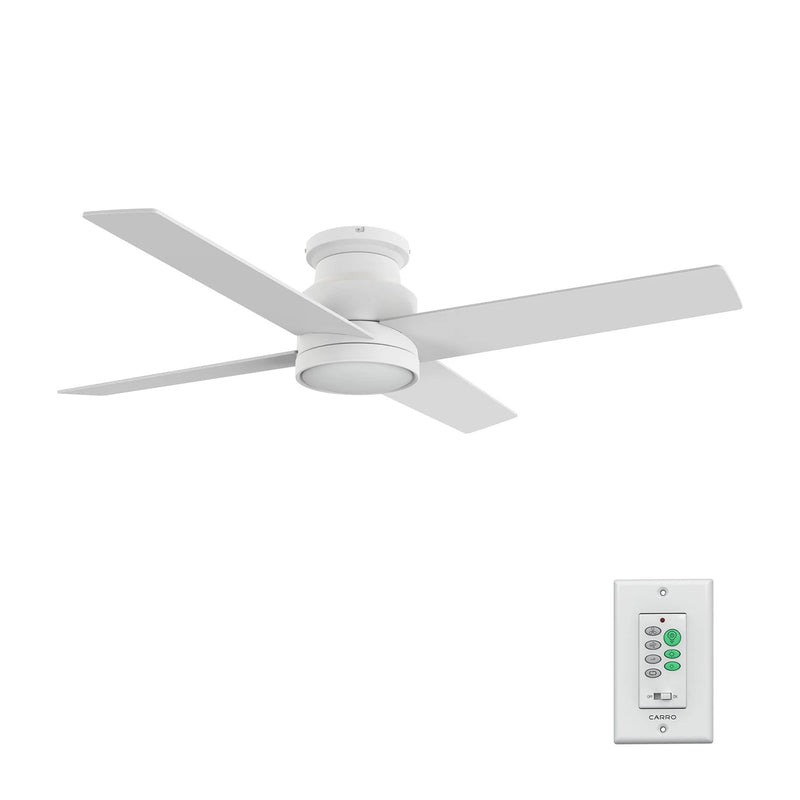 Carro Santana 52in Flush Mount Ceiling Fan | White Plywood Blades with Integrated LED | Low Ceiling Living Room & Bedroom | Model CFW524E5-L12-W1-1-FM