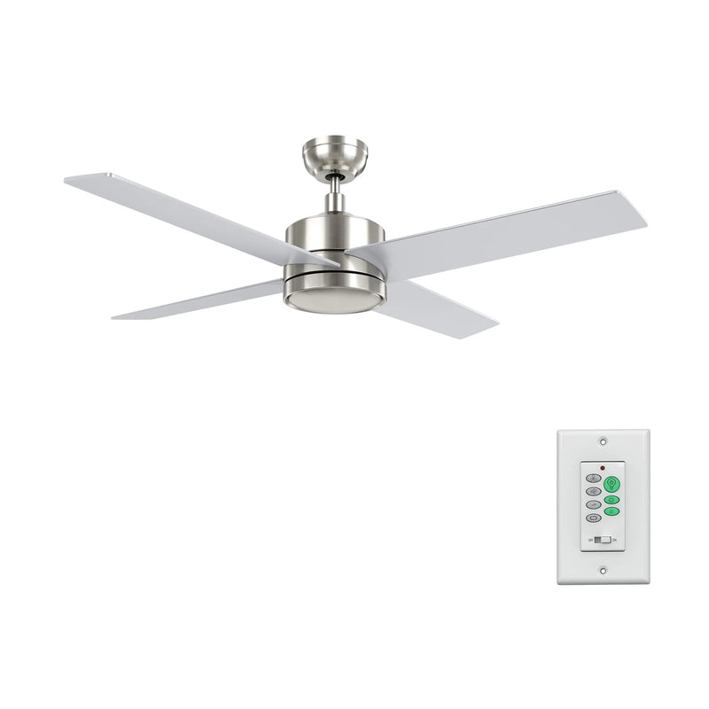 Carro Santana 52in 4-Blade Ceiling Fan | Brushed Nickel Plywood Blades | Bedroom & Living Room | 52 x 52 x 15.1 in, DC Motor | Model CFW524E5-N10-SJ-1