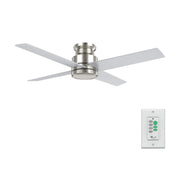 Carro Santana 52in 4-Blade Flush Mount Ceiling Fan | Brushed Nickel Plywood Blades | Bedroom & Living Room | 52 x 52 x 11 in | Model CFW524E5-N10-SJ-1-FM