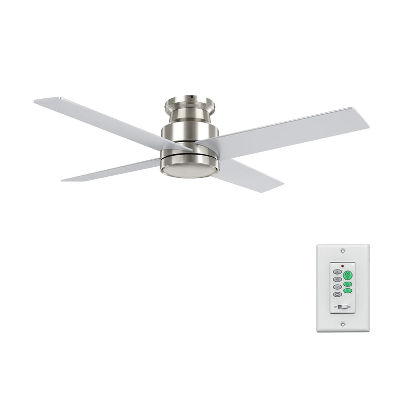 Carro Santana 52in 4-Blade Flush Mount Ceiling Fan | Brushed Nickel Plywood Blades | Bedroom & Living Room | 52 x 52 x 11 in | Model CFW524E5-N10-SJ-1-FM