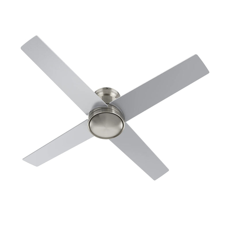 Carro Santana 52in 4-Blade Flush Mount Ceiling Fan | Brushed Nickel Plywood Blades | Bedroom & Living Room | 52 x 52 x 11 in | Model CFW524E5-N10-SJ-1-FM