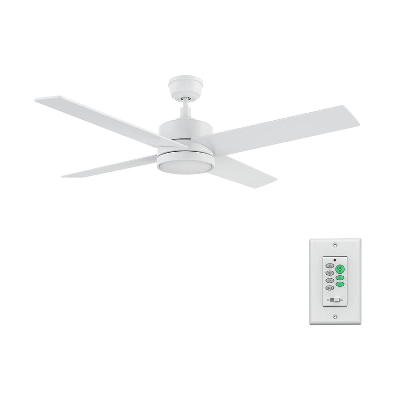 Carro Santana 52in 4-Blade Ceiling Fan | White Plywood Blades | Bedroom & Living Room | 52 x 52 x 15.1 in, DC Motor, Wall Control | Model CFW524E5-N10-W1-1