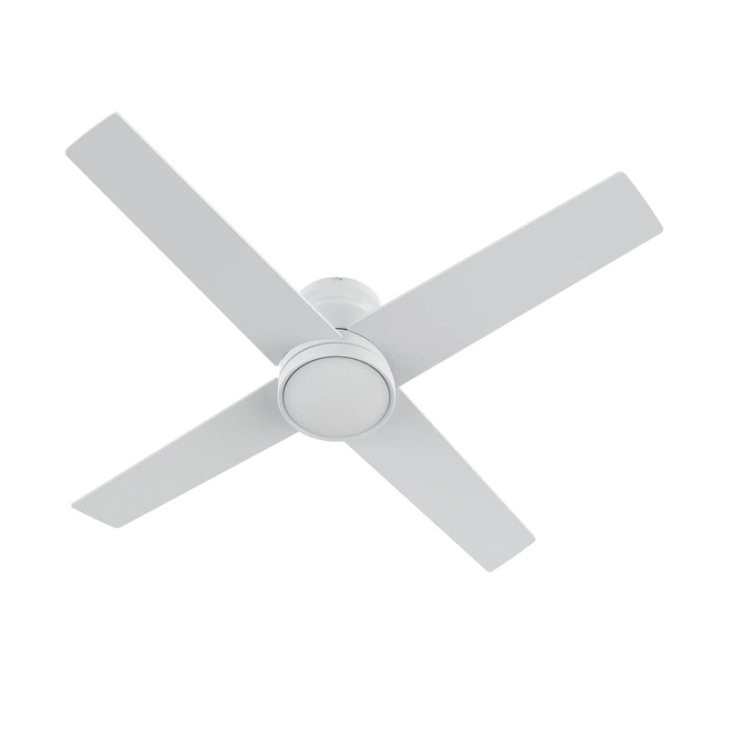 Carro Santana 52in 4-Blade Flush Mount Ceiling Fan | White Plywood Blades | Bedroom & Living Room | 52 x 52 x 11 in, DC | Model CFW524E5-N10-W1-1-FM