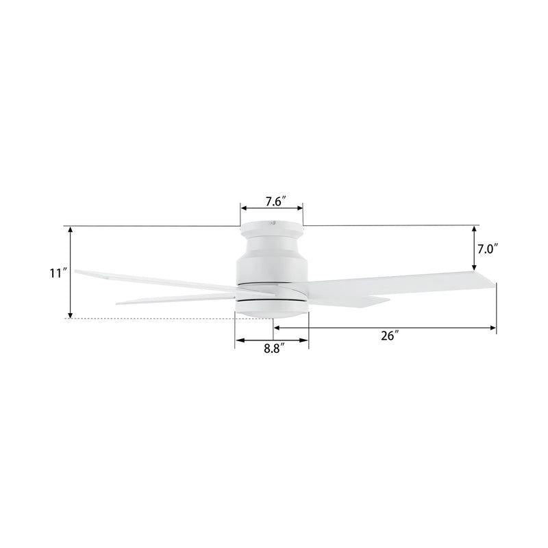 Carro Santana 52in 4-Blade Flush Mount Ceiling Fan | White Plywood Blades | Bedroom & Living Room | 52 x 52 x 11 in, DC | Model CFW524E5-N10-W1-1-FM