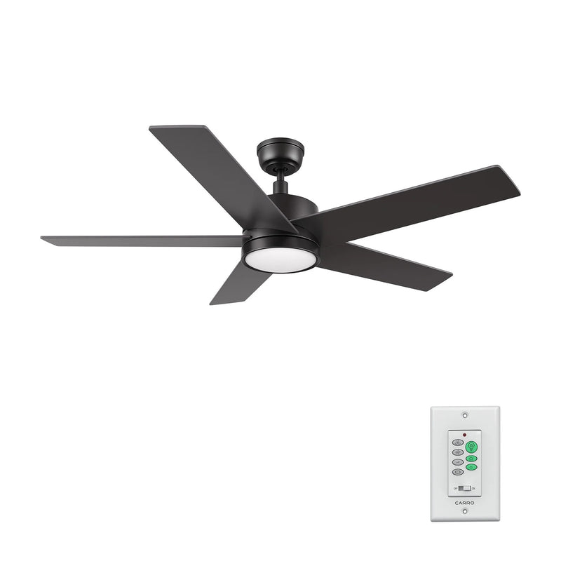 Carro Santana 52in 5-Blade Ceiling Fan | Modern Black and Plywood | Living Room & Bedroom | 52 x 52 x 15 in, Integrated LED 4000K | Model CFW525E5-L11-B2-1