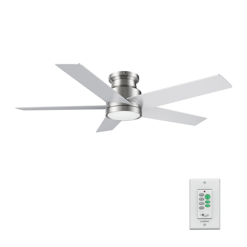 Carro Santana 52in 5-Blade Flush Mount Ceiling Fan | Brushed Nickel Plywood Blades and Integrated LED | Living Room & Bedroom | Model CFW525E5-L11-SJ-1-FM