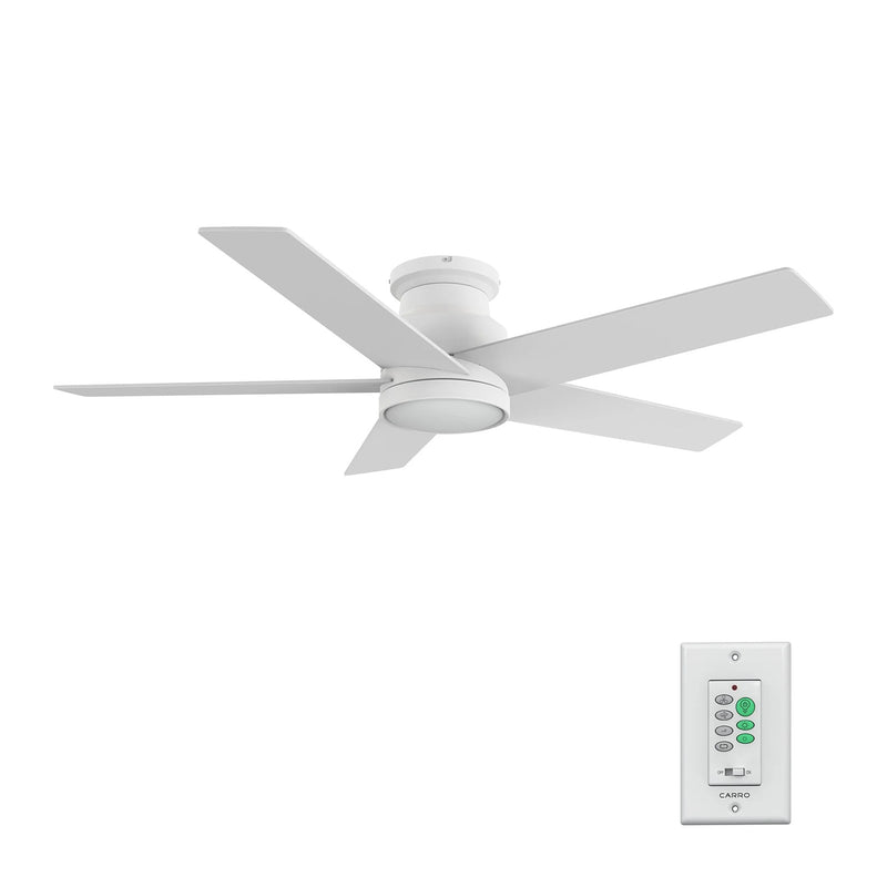 Carro Santana 52in 5-Blade Flush Mount Ceiling Fan | Modern White Plywood Blades | Living Room & Bedroom | 52 x 52 x 11 in | Model CFW525E5-L11-W1-1-FM