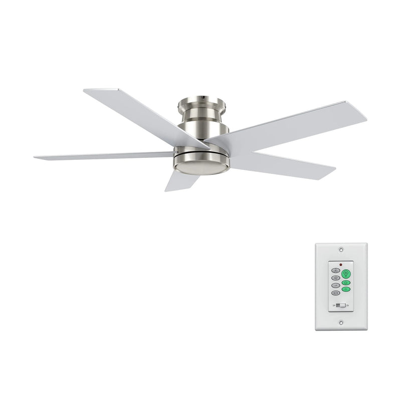Carro Santana 52in 5-Blade Flush Mount Ceiling Fan | Modern Brushed Nickel and Plywood | Living Room & Bedroom | 52 x 52 x 11 | Model CFW525E5-N10-SJ-1-FM