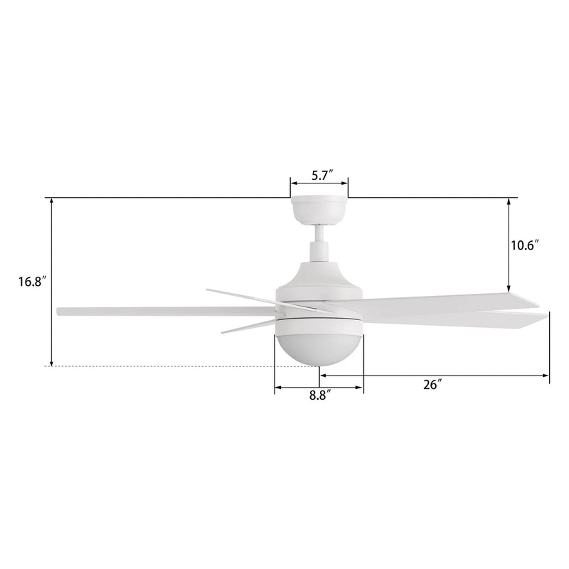 Carro Kimball 52in 5-Blade Ceiling Fan | White Plywood Blades with Integrated LED | Living Room & Bedroom | 52 x 52 x 16.9 in | Model CFW525E6-L11-W1-1