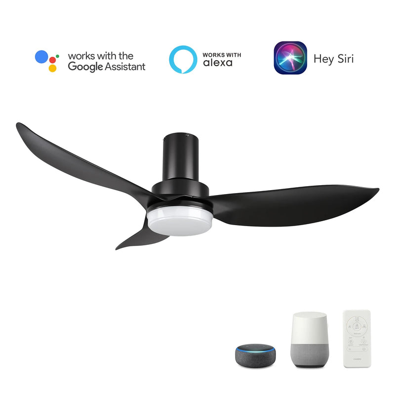 Carro Ryna 36in Flush Mount Smart Ceiling Fan | Modern Black PP Blades and Integrated LED | Bedroom & Living Room | 36 x 36 x | Model SFR363V2-L12-B2-1-FM