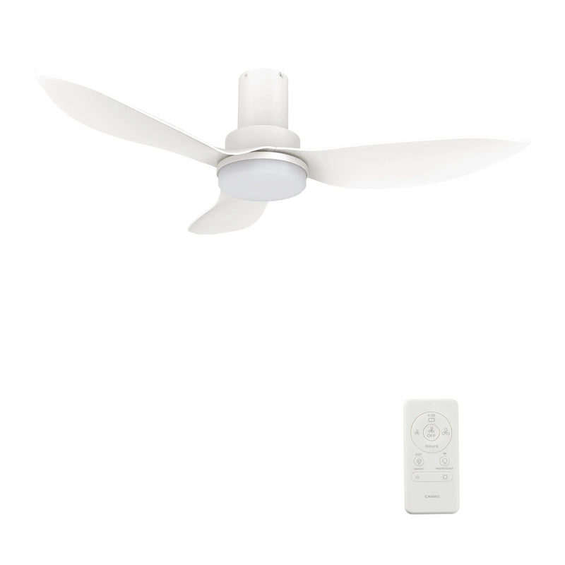 Carro Ryna 36in Flush Mount Smart Ceiling Fan | Modern White PP Blades and Integrated LED | Bedroom & Living Room | 36 x 36 x | Model SFR363V2-L12-W1-1-FM