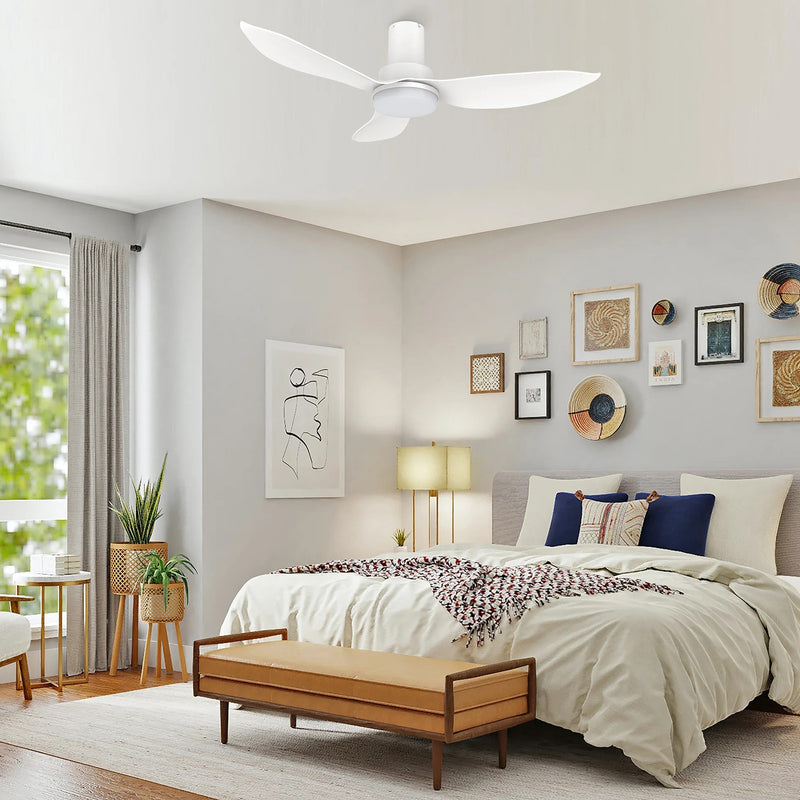 Carro Ryna 36in Flush Mount Smart Ceiling Fan | Modern White PP Blades and Integrated LED | Bedroom & Living Room | 36 x 36 x | Model SFR363V2-L12-W1-1-FM