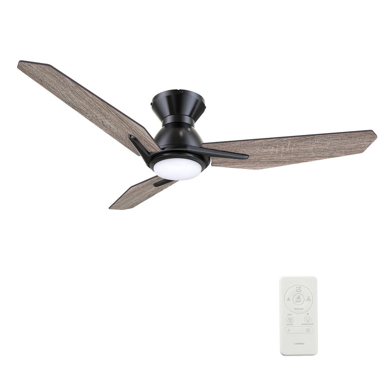 Carro Calen 44in 3-Blade Flush Mount Smart Ceiling Fan | Modern Black Barnwood Plywood Blades | Living Room & Covered Patio | Model SFR443J3-L11-BS-1-FM