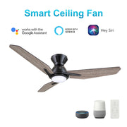 Carro Calen 44in 3-Blade Flush Mount Smart Ceiling Fan | Modern Black Barnwood Plywood Blades | Living Room & Covered Patio | Model SFR443J3-L11-BS-1-FM