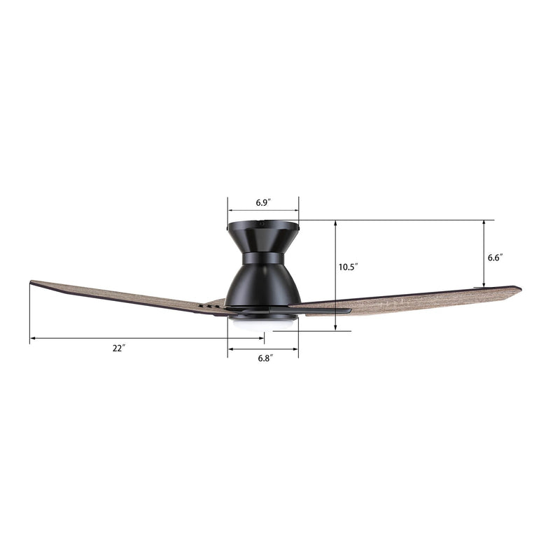 Carro Calen 44in 3-Blade Flush Mount Smart Ceiling Fan | Modern Black Barnwood Plywood Blades | Living Room & Covered Patio | Model SFR443J3-L11-BS-1-FM