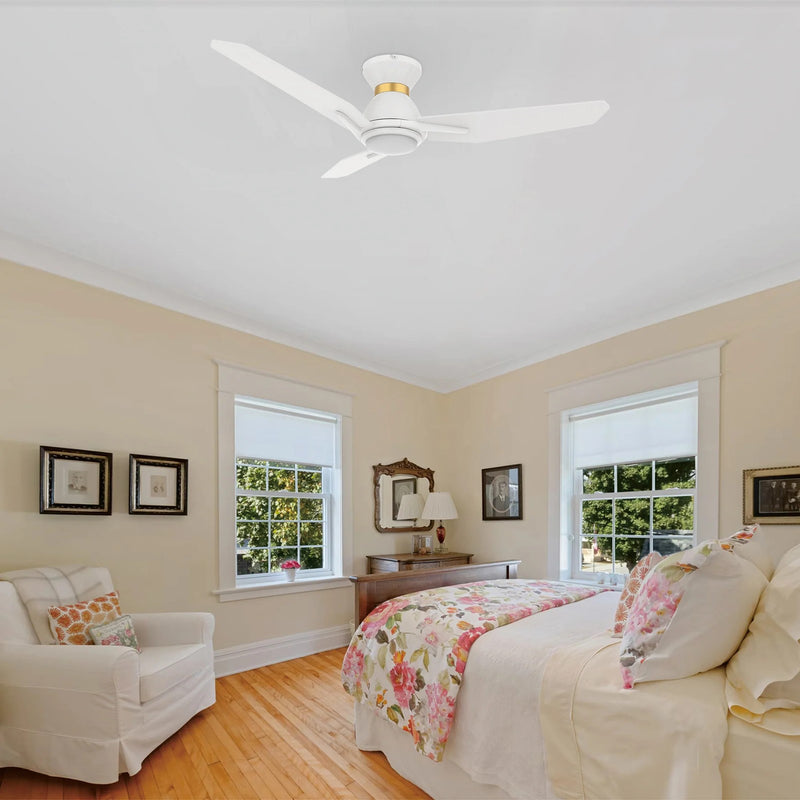 Carro Calen 44in 3-Blade Smart Ceiling Fan | White Gold Plywood | Living Room & Covered Patio | 44 x 44 x 10.4 in, Flush | Model SFR443J3-L11-W1-1-FMA