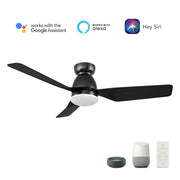Carro Kensee 44in Flush Smart Ceiling Fan | Black ABS Blades with Integrated LED | Living Room & Bedroom | 44 x 44 x 11 in | Model SFR443N5-L12-B2-1-FM