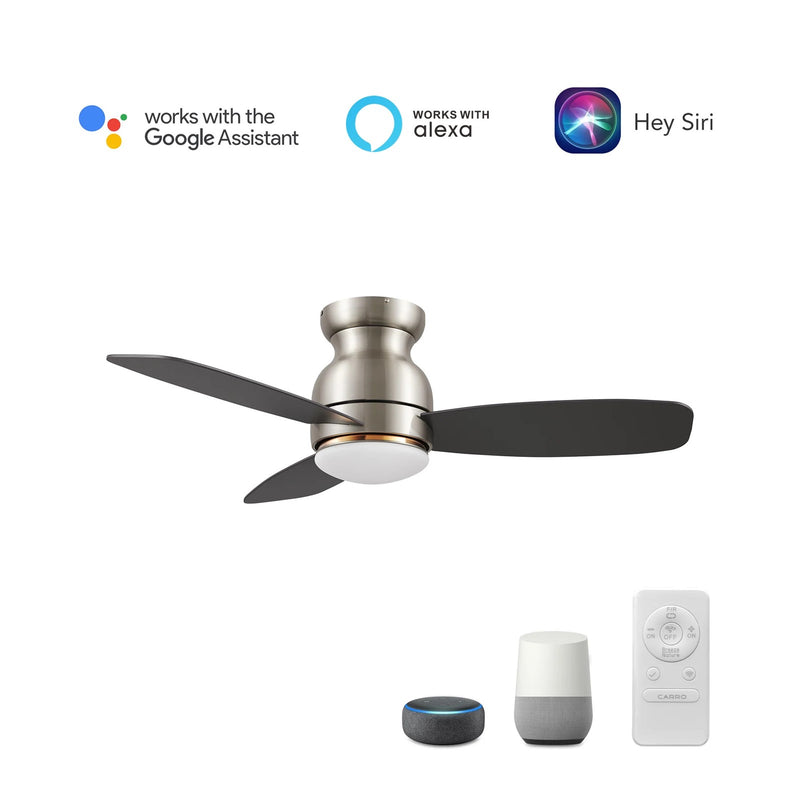 Carro Trento 44in 3-Blade Flush Smart Ceiling Fan | Brushed Nickel Plywood Blades and Integrated 4000K LED | Living Room & | Model SFR443Q-L12-S2-1-FM