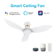 Carro Ryatt 45in 3-Blade Flush Smart Ceiling Fan | Modern White Gold ABS and Integrated LED | Bedroom & Living Room | 10.6 x | Model SFR453V-L12-W1-1-FMA