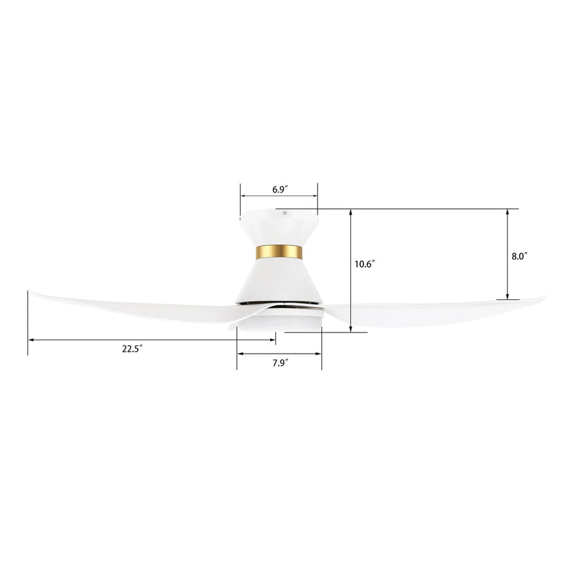 Carro Ryatt 45in 3-Blade Flush Smart Ceiling Fan | Modern White Gold ABS and Integrated LED | Bedroom & Living Room | 10.6 x | Model SFR453V-L12-W1-1-FMA