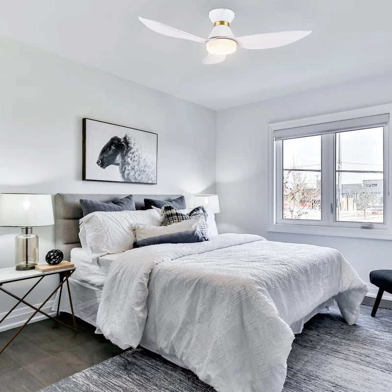 Carro Ryatt 45in 3-Blade Flush Smart Ceiling Fan | Modern White Gold ABS and Integrated LED | Bedroom & Living Room | 10.6 x | Model SFR453V-L12-W1-1-FMA