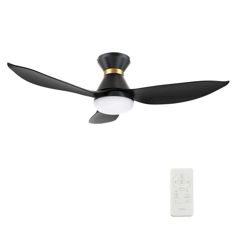 Carro Ryatt 45in 3-Blade Flush Smart Ceiling Fan | Modern Black Gold ABS and Integrated LED | Bedroom & Small Living Room | Model SFR453V-L22-B2-1-FMA
