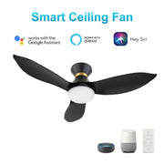 Carro Ryatt 45in 3-Blade Flush Smart Ceiling Fan | Modern Black Gold ABS and Integrated LED | Bedroom & Small Living Room | Model SFR453V-L22-B2-1-FMA