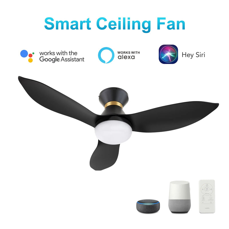 Carro Ryatt 45in 3-Blade Flush Smart Ceiling Fan | Modern Black Gold ABS and Integrated LED | Bedroom & Small Living Room | Model SFR453V-L22-B2-1-FMA
