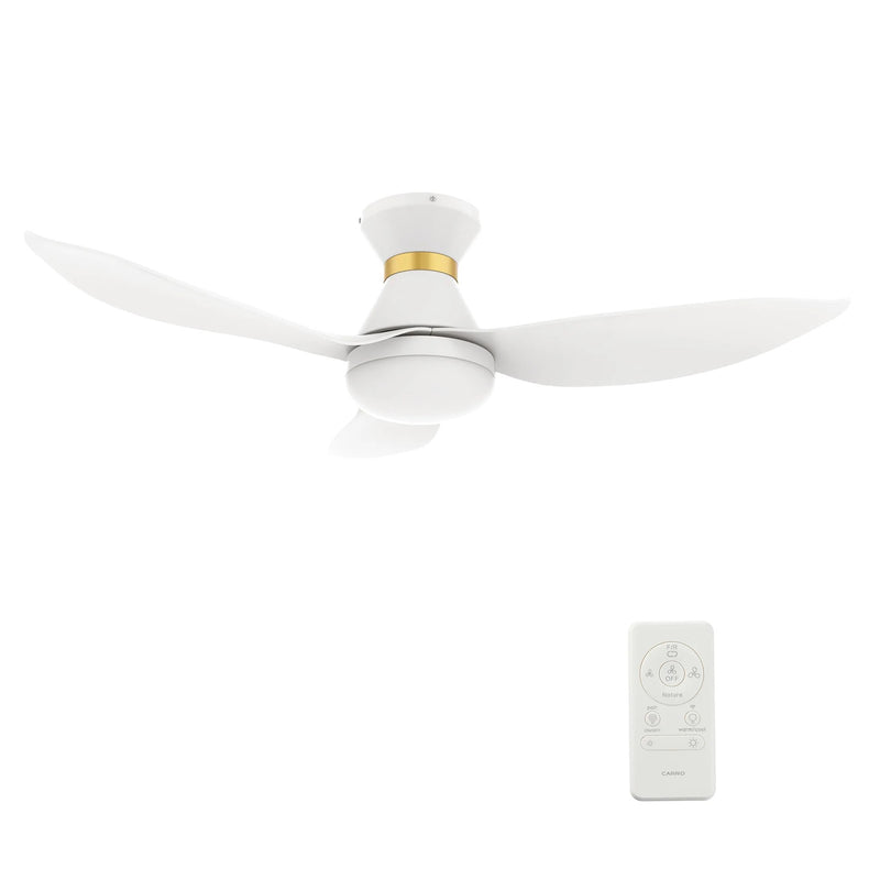 Carro Ryatt 45in 3-Blade Flush Fan | Modern White Gold ABS Blades | Small Bedroom & Office | 45 x 45 x 11.5 in | Model SFR453V-L22-W1-1-FMA