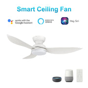 Carro Upton 45in 3-Blade Flush Smart Ceiling Fan | Modern White ABS and Integrated LED | Living Room & Bedroom | 45 x 45 x | Model SFR453V1-L12-W1-1-FM