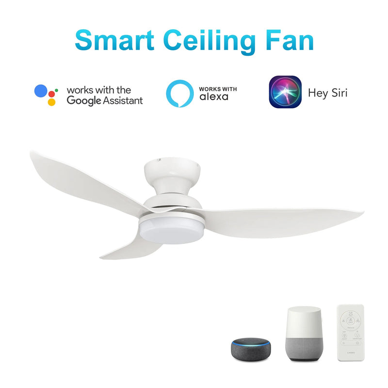 Carro Upton 45in 3-Blade Flush Smart Ceiling Fan | Modern White ABS and Integrated LED | Living Room & Bedroom | 45 x 45 x | Model SFR453V1-L12-W1-1-FM
