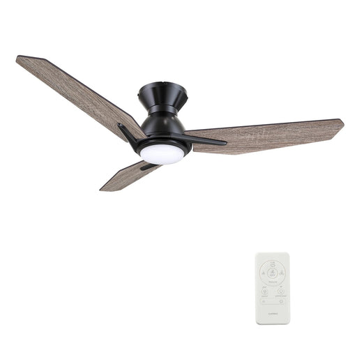 Carro Calen 48in 3-Blade Flush Smart Ceiling Fan | Modern Black Barnwood Plywood and Integrated LED | Living Room & Covered | Model SFR483J3-L11-BS-1-FM