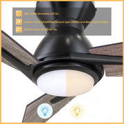 Carro Calen 48in 3-Blade Flush Smart Ceiling Fan | Modern Black Barnwood Plywood and Integrated LED | Living Room & Covered | Model SFR483J3-L11-BS-1-FM