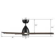 Carro Akron 48in 3-Blade Smart Ceiling Fan | Black Solid Wood Blades | Living Room & Covered Patio | 48 x 48 x 14.4 in, Angled | Model SFR483N3-L11-BM3-1